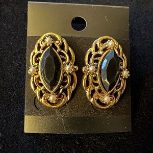 Gold and Black Filigree Earrings with Intricate Design